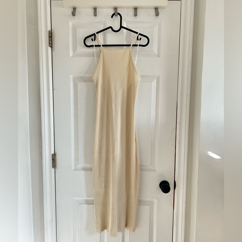 Zara Cream Midi Ribbed Zara Dress